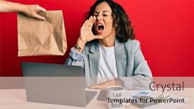  Presentation with food delivery - Presentation design having beautiful-middle-age-woman-working background and a soft green colored foreground