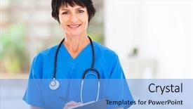  Presentation with nurse - Amazing PPT layouts having beautiful middle aged medical nurse backdrop and a light blue colored foreground