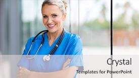  Presentation with nurse - Slide deck consisting of beautiful middle aged medical nurse background and a light gray colored foreground