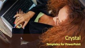  Presentation with aged - Amazing PPT theme having beautiful middle-aged redhead businesswoman in black jacket with laptop behind steering wheel backdrop and a tawny brown colored foreground