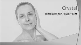  Presentation with aged care - Presentation design featuring beautiful middle aged woman skin care background and a light gray colored foreground