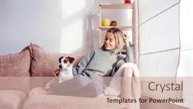  Presentation with living room - PPT layouts enhanced with beautiful-middle-aged-woman background and a soft green colored foreground