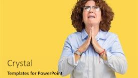  Presentation with businees - PPT layouts having beautiful middle ager senior businees woman wearing glasses over isolated background begging and praying with hands together with hope expression on face very emotional and worried asking background and a yellow colored foreground