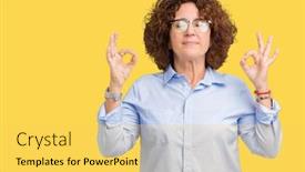  Presentation with businees - PPT layouts enhanced with beautiful middle ager senior businees woman wearing glasses over isolated background relax and smiling with eyes closed doing meditation gesture with fingers yoga concept background and a yellow colored foreground