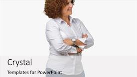  Presentation with businees - Colorful presentation design enhanced with beautiful middle ager senior businees backdrop and a white colored foreground