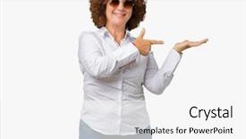  Presentation with finger - Cool new PPT layouts with beautiful middle ager senior business backdrop and a white colored foreground