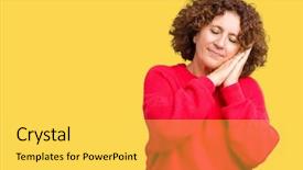  Presentation with closed - Audience pleasing PPT layouts consisting of beautiful middle ager senior woman backdrop and a light gray colored foreground