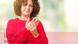  Presentation with inflammation - PPT layouts having beautiful middle ager senior woman red winter sweater over isolated background suffering pain on hands and fingers arthritis inflammation background and a red colored foreground