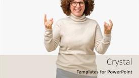  Presentation with rock music - Colorful slides enhanced with beautiful middle ager senior woman wearing turtleneck sweater and glasses over isolated background shouting with crazy expression doing rock symbol with hands up music star heavy concept backdrop and a soft green colored foreground