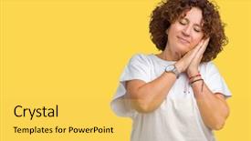  Presentation with closed - Beautiful slides featuring beautiful middle ager senior woman backdrop and a  colored foreground