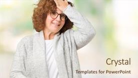  Presentation with memory - Colorful slide set enhanced with beautiful middle ager senior woman backdrop and a  colored foreground