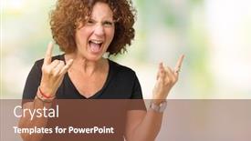  Presentation with rock music - PPT theme having beautiful middle ager senior woman over isolated background shouting with crazy expression doing rock symbol with hands up music star heavy concept background and a tawny brown colored foreground