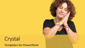  Presentation with closed - Colorful PPT theme enhanced with beautiful middle ager senior woman backdrop and a  colored foreground