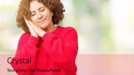  Presentation with closed - Beautiful PPT theme featuring beautiful middle ager senior woman backdrop and a  colored foreground