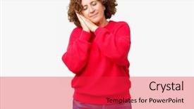  Presentation with closed - PPT theme featuring beautiful middle ager senior woman background and a  colored foreground