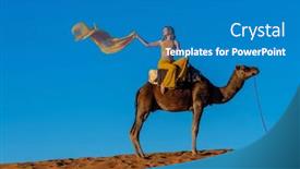  Presentation with camel - Presentation theme featuring beautiful-model-rides-a-camel background and a teal colored foreground