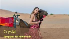  Presentation with camel - PPT theme featuring beautiful-model-rides-a-camel background and a tawny brown colored foreground