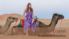  Presentation with rides - Presentation having beautiful-model-rides-a-camel background and a coral colored foreground