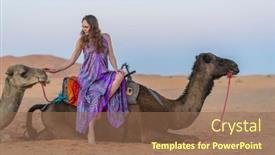  Presentation with rides - PPT layouts with beautiful-model-rides-a-camel background and a coral colored foreground