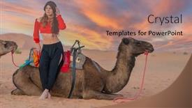  Presentation with rides - Presentation theme with beautiful-model-rides-a-camel background and a coral colored foreground