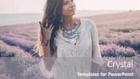  Presentation with sunshine - Beautiful presentation theme featuring beautiful-model-walking-in-spring backdrop and a gray colored foreground