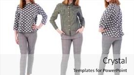  Presentation with green fashion - Cool new PPT theme with beautiful models in gray trousers backdrop and a  colored foreground