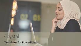  Presentation with hijab modern - Theme having beautiful-modern-african-muslim-businesswoman background and a mint green colored foreground