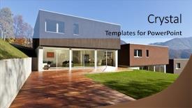  Presentation with beautiful-houses - Audience pleasing presentation theme consisting of beautiful modern houses with garden backdrop and a light blue colored foreground