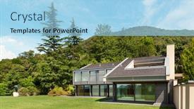  Presentation with villa - Audience pleasing presentation theme consisting of beautiful modern villa with garden external backdrop and a light blue colored foreground