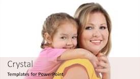  Presentation with mom daughter - Slides having beautiful mom with little daughter isolated on white background and a coral colored foreground