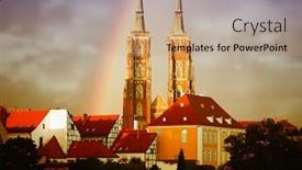  Presentation with monuments - Beautiful presentation theme featuring beautiful-monuments-in-wroclaw-poland backdrop and a coral colored foreground