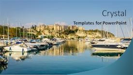  Presentation with marina - Audience pleasing slide set consisting of beautiful-morning-at-the-marina backdrop and a light blue colored foreground