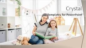  Presentation with kids reading book - Colorful presentation design enhanced with beautiful-mother-and-daughter-reading backdrop and a white colored foreground