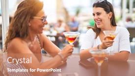  Presentation with speaking - Beautiful PPT theme featuring beautiful-mother-and-daugther-sitting backdrop and a coral colored foreground