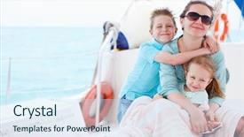  Presentation with luxury yacht - Amazing theme having beautiful mother and her kids having great time at luxury yacht backdrop and a sky blue colored foreground