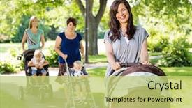  Presentation with mother baby - Audience pleasing PPT layouts consisting of beautiful mother pushing baby backdrop and a yellow colored foreground