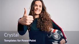  Presentation with curly hair - Amazing slides having beautiful-motorcyclist-woman-with-curly backdrop and a navy blue colored foreground