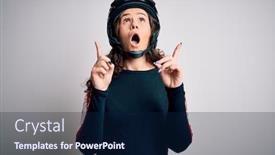  Presentation with moto - PPT theme consisting of beautiful-motorcyclist-woman-with-curly background and a navy blue colored foreground