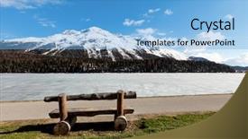  Presentation with ice mountain - Cool new PPT layouts with beautiful mountain landscape lake ice wooden bench backdrop and a light blue colored foreground