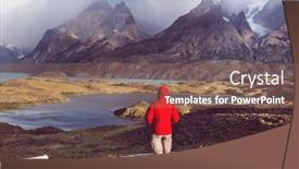  Presentation with mountain hiking - PPT theme featuring beautiful-mountain-landscapes-in-torres background and a violet colored foreground