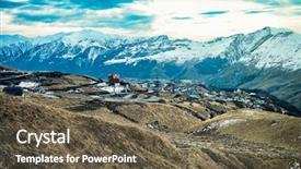  Presentation with beautiful houses - PPT theme enhanced with beautiful mountains in georgia with road and houses in gudauri background and a tawny brown colored foreground