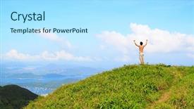  Presentation with hongkong - Presentation theme with beautiful mountains landscape with lake in hongkong and man on the top background and a arctic colored foreground