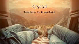  Presentation with jeans - PPT theme featuring beautiful mountains view at autumn background and a yellow colored foreground