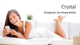  Presentation with smartphone app - Presentation theme having beautiful multiracial girl sms text background and a white colored foreground