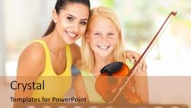  Presentation with music violin and piano - Cool new presentation with beautiful music teacher with young backdrop and a gold colored foreground