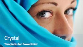  Presentation with woman muslim - PPT theme with beautiful muslim woman in blue background and a  colored foreground