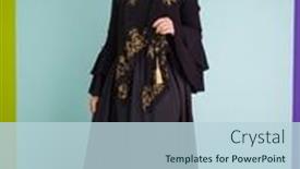  Presentation with woman muslim - Slides with beautiful-muslim-woman-in-fashinable background and a light blue colored foreground