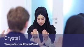  Presentation with family fashion - Colorful PPT layouts enhanced with beautiful-muslim-woman-in-fashionable backdrop and a navy blue colored foreground