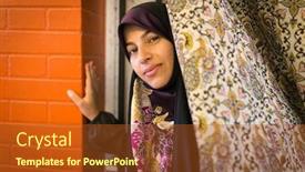  Presentation with woman muslim - Cool new presentation theme with beautiful-muslim-woman-in-front backdrop and a tawny brown colored foreground