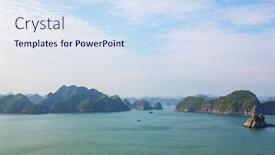  Presentation with south china sea - Beautiful presentation theme featuring beautiful-natural-cliffs-in-ha backdrop and a sky blue colored foreground